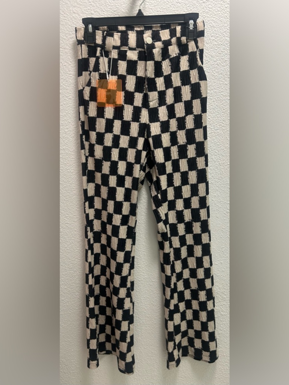 Checkered Black and Cream Knit Pants